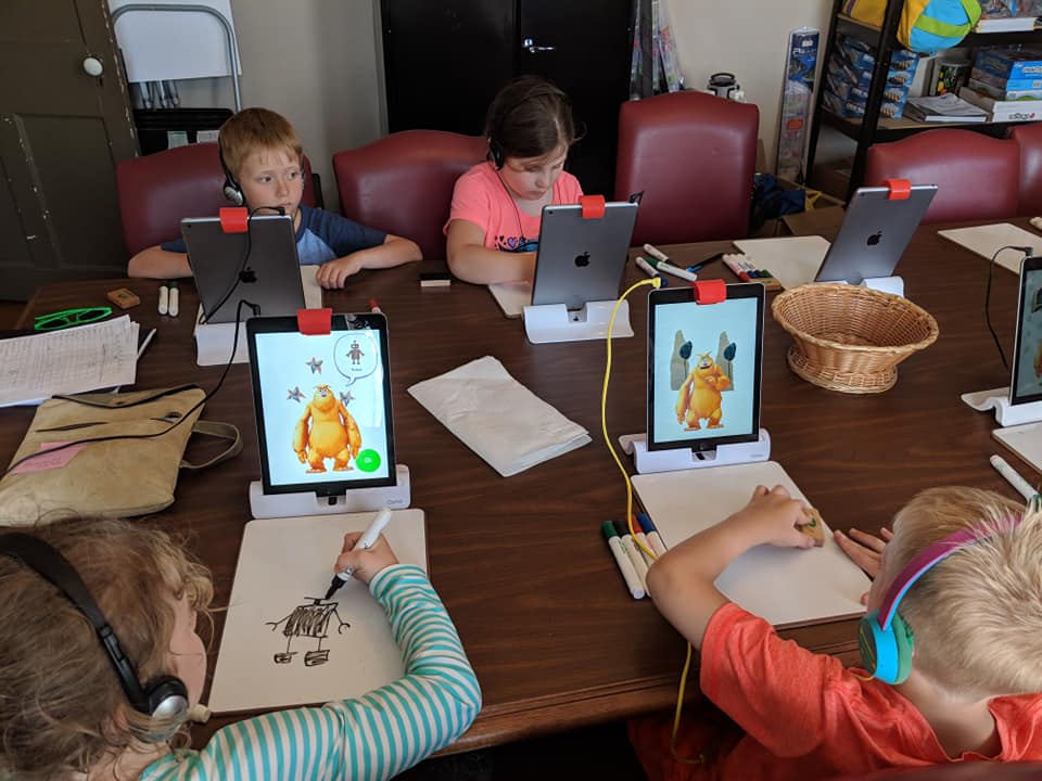 drawing with tablets at the library